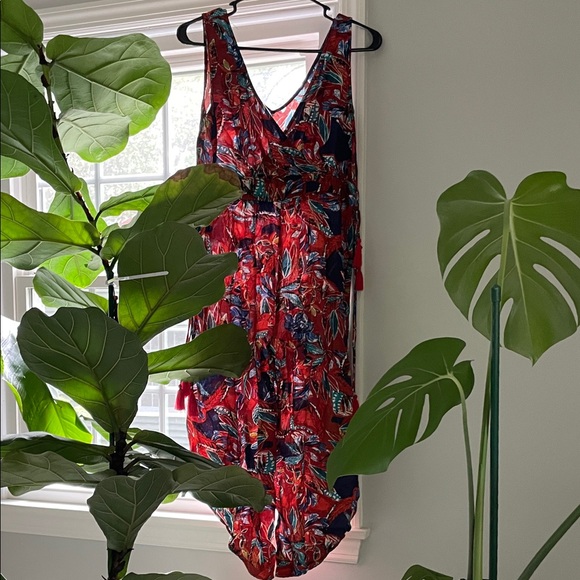 Floral Red Sleeveless Romper - Picture 1 of 12